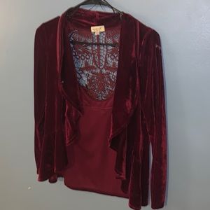 Velvet burgundy cardigan. Vintage. One World. Size Small